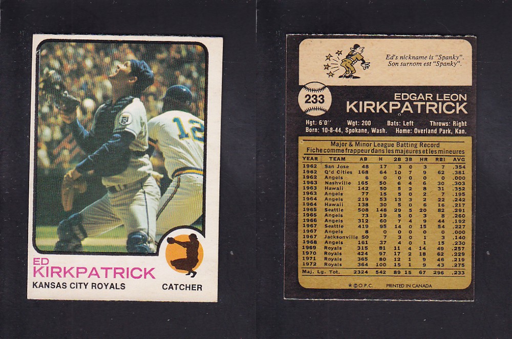 1973 O-PEE-CHEE BASEBALL CARD #233 E. KIRKPATRICK photo