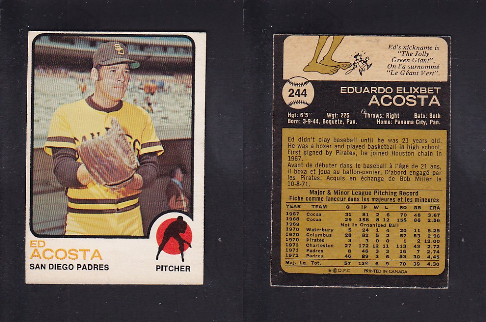 1973 O-PEE-CHEE BASEBALL CARD #244 E. ACOSTA photo