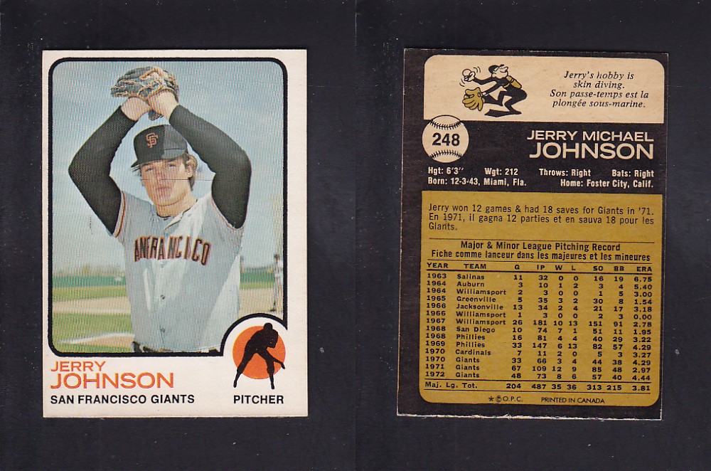 1973 O-PEE-CHEE BASEBALL CARD #248 J. JOHNSON photo