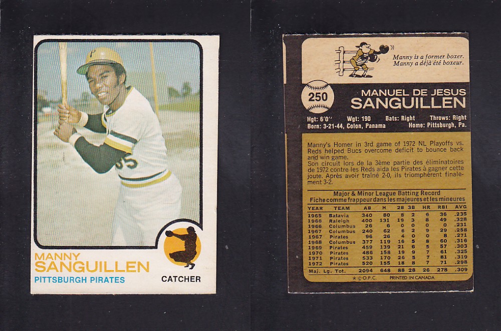 1973 O-PEE-CHEE BASEBALL CARD #250 M. SANGUILLEN photo