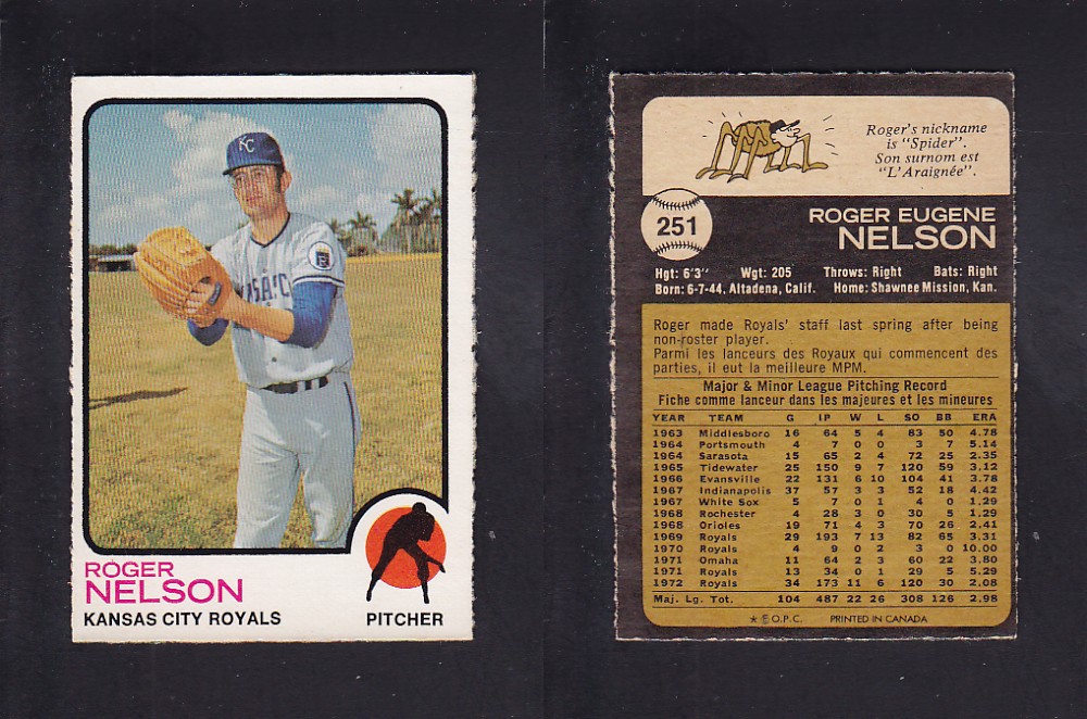 1973 O-PEE-CHEE BASEBALL CARD #251 R. NELSON photo