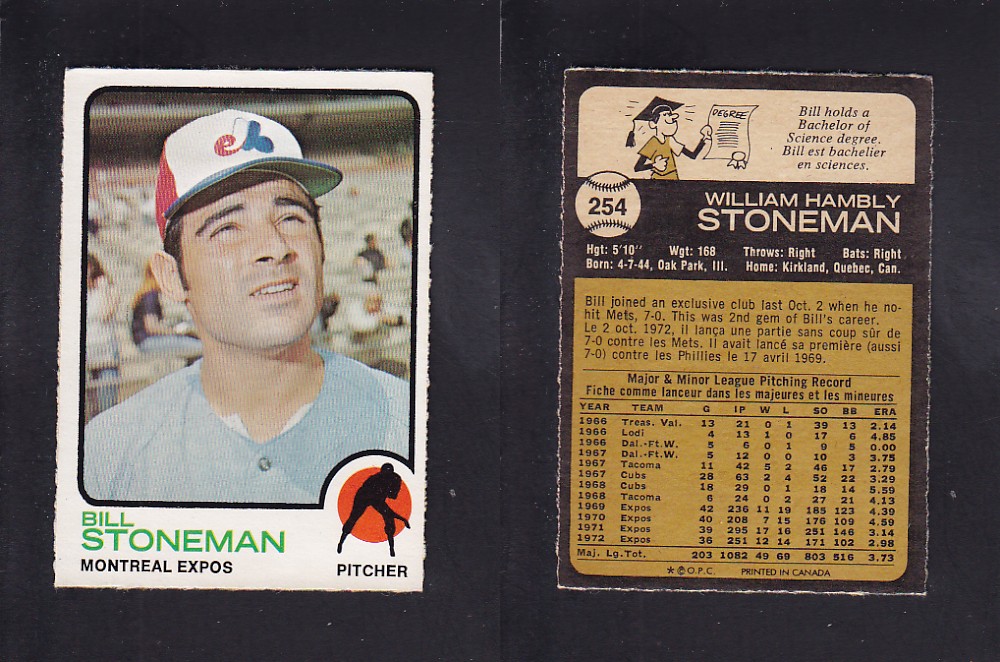 1973 O-PEE-CHEE BASEBALL CARD #254 B. STONEMAN photo