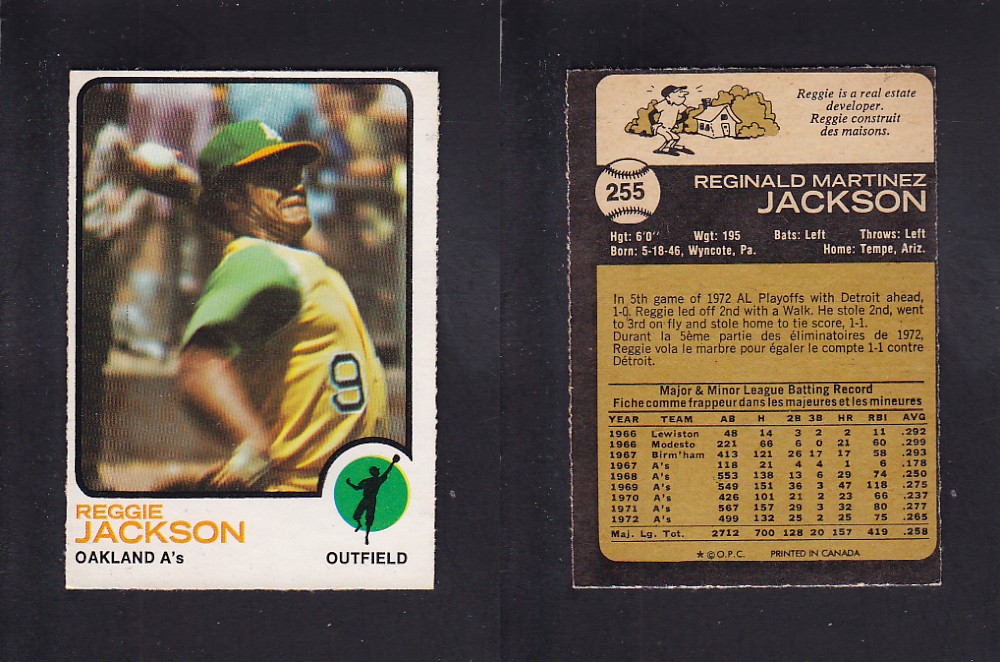 1973 O-PEE-CHEE BASEBALL CARD #255 R. JACKSON photo