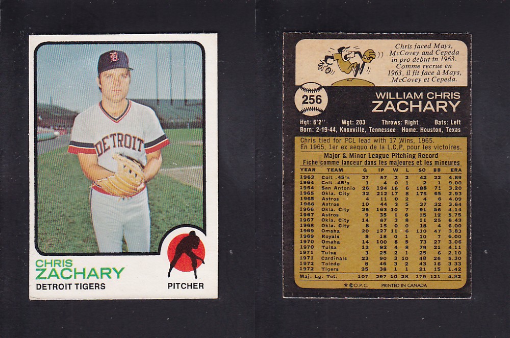 1973 O-PEE-CHEE BASEBALL CARD #256 C. ZACHARY photo