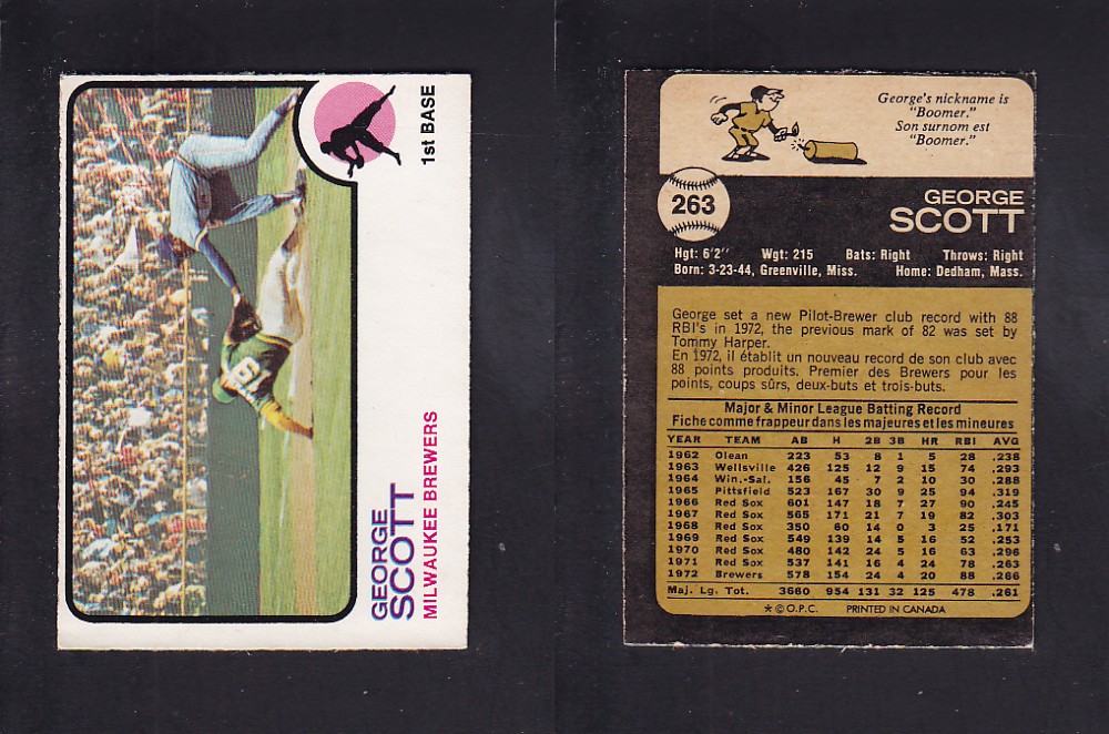 1973 O-PEE-CHEE BASEBALL CARD #263 G. SCOTT photo