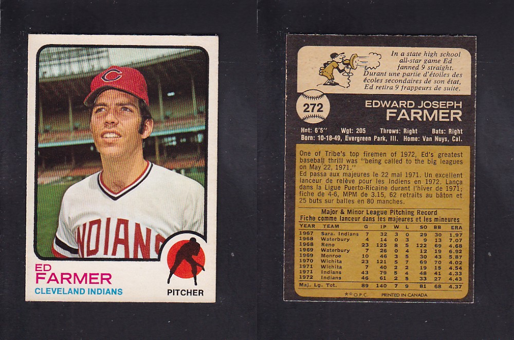 1973 O-PEE-CHEE BASEBALL CARD #272 E. FARMER photo