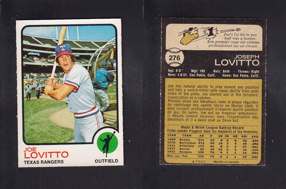 1973 O-PEE-CHEE BASEBALL CARD #276 J. LOVITTO photo