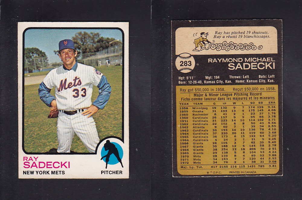 1973 O-PEE-CHEE BASEBALL CARD #283 R. SADECKI photo