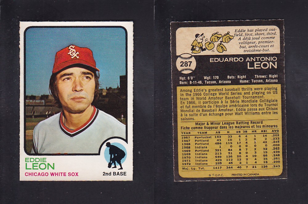 1973 O-PEE-CHEE BASEBALL CARD #287 E. LEON photo