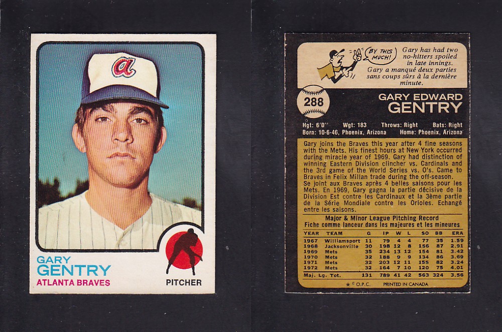 1973 O-PEE-CHEE BASEBALL CARD #288 G. GENTRY photo