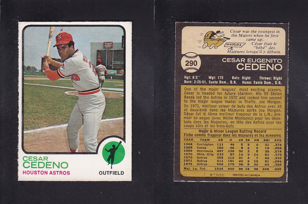 1973 O-PEE-CHEE BASEBALL CARD #290 C. CEDENO photo