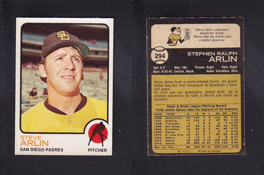 1973 O-PEE-CHEE BASEBALL CARD #294 S. ARLIN photo