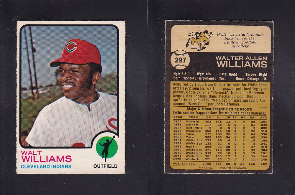 1973 O-PEE-CHEE BASEBALL CARD #297 W. WILLIAMS photo