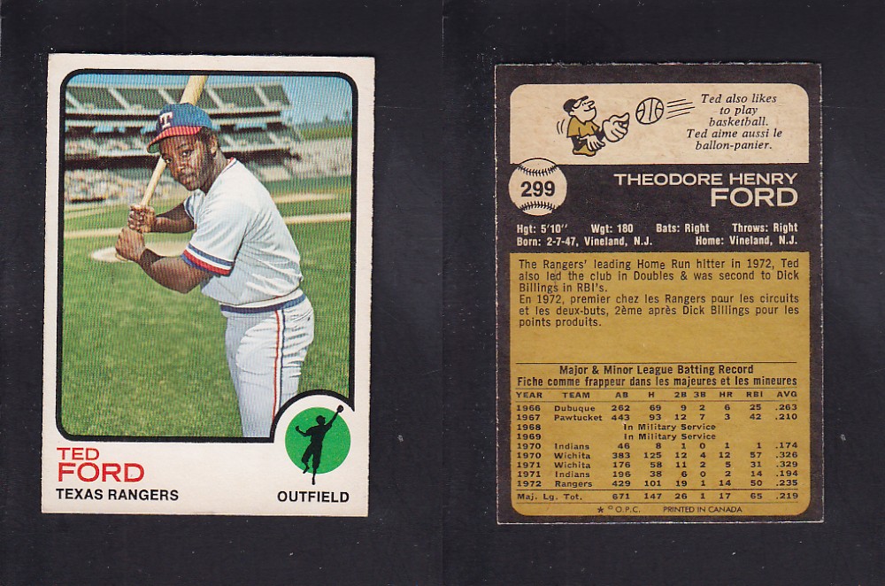 1973 O-PEE-CHEE BASEBALL CARD #299 T. FORD photo