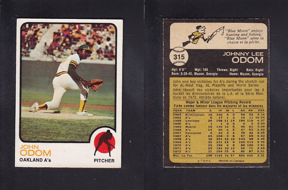 1973 O-PEE-CHEE BASEBALL CARD #315 J. ODOM photo