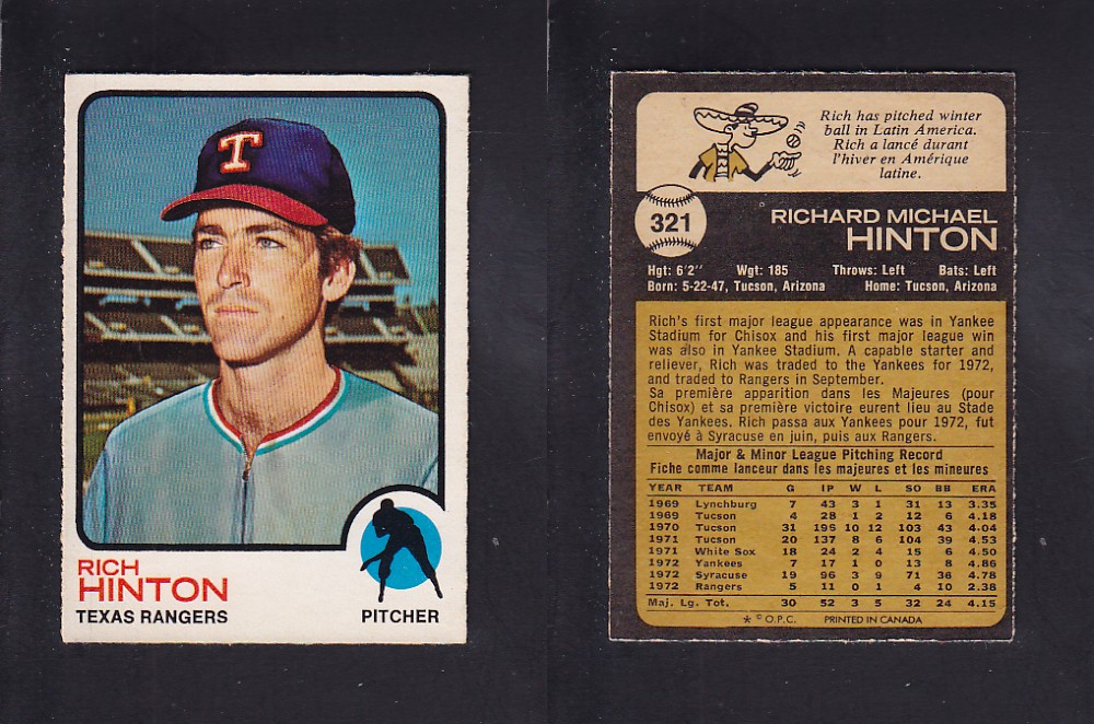 1973 O-PEE-CHEE BASEBALL CARD #321 R. HINTON photo