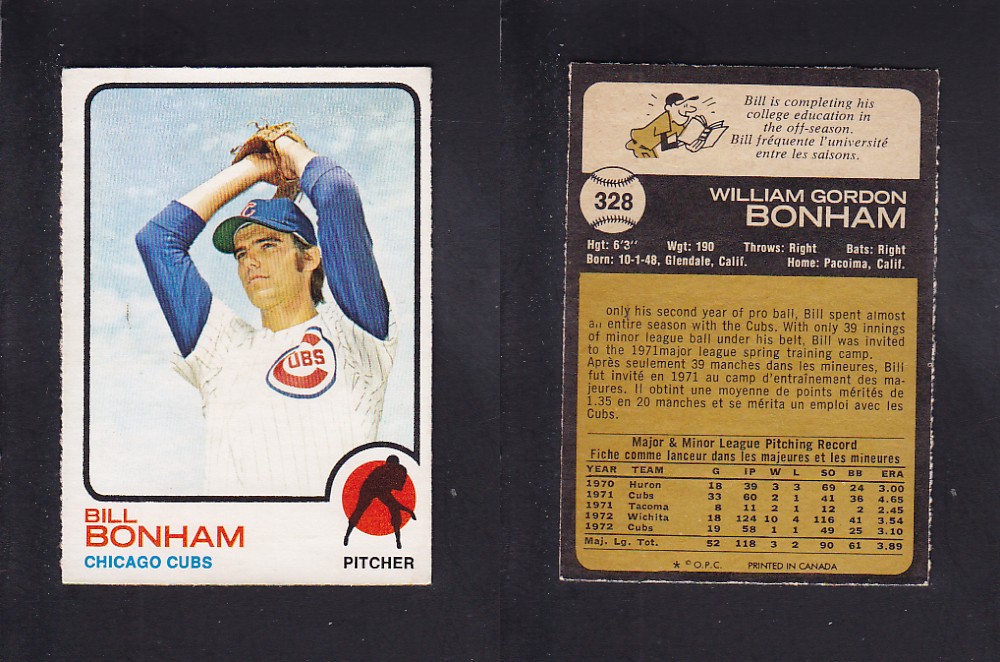 1973 O-PEE-CHEE BASEBALL CARD #328 B. BONHAM photo