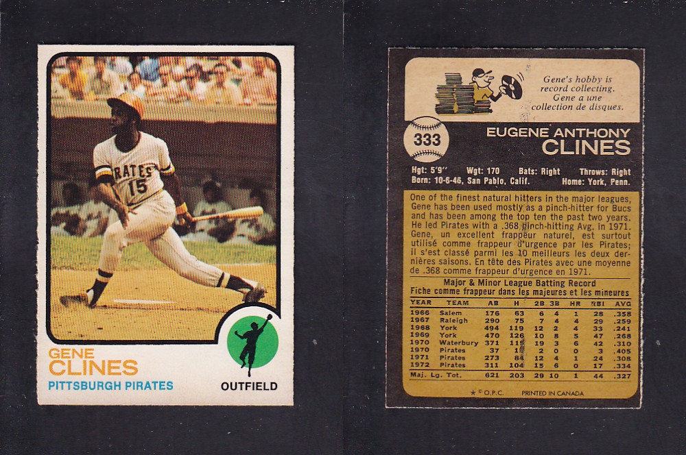 1973 O-PEE-CHEE BASEBALL CARD #333 G. CLINES photo