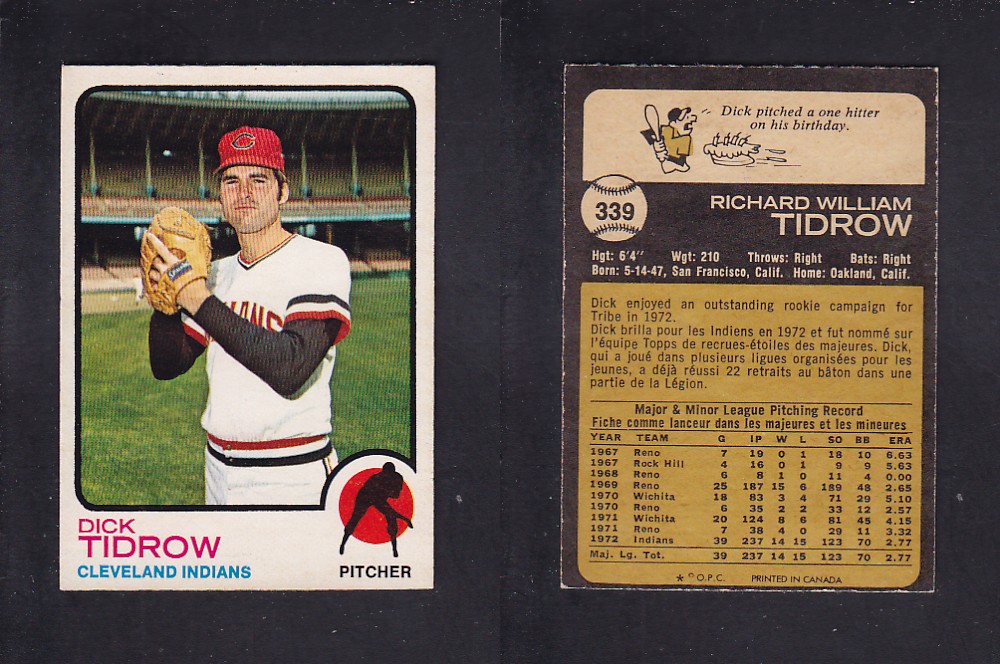 1973 O-PEE-CHEE BASEBALL CARD #339 D. TIDROW photo