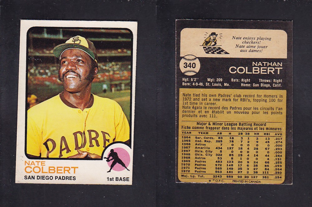 1973 O-PEE-CHEE BASEBALL CARD #340 N. COLBERT photo