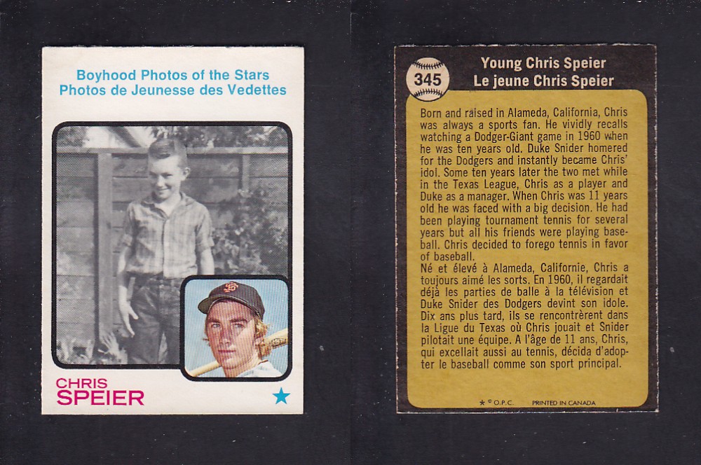 1973 O-PEE-CHEE BASEBALL CARD #345 YOUNG C. SPEIER photo