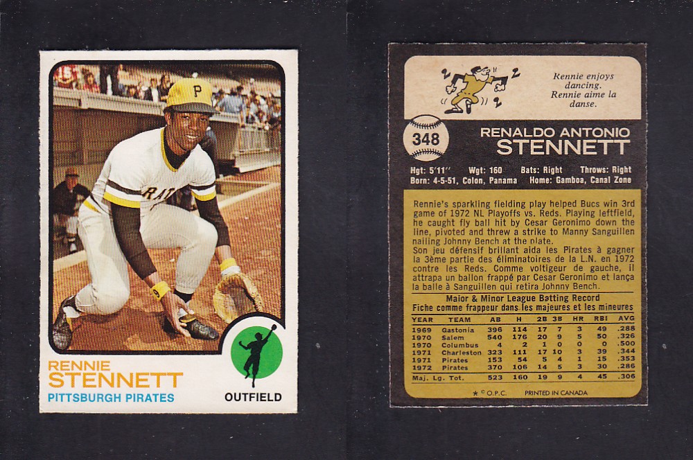 1973 O-PEE-CHEE BASEBALL CARD #348 R. STENNETT photo