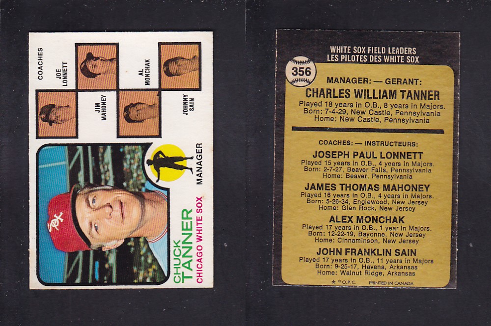 1973 O-PEE-CHEE BASEBALL CARD #356 C. TANNER photo