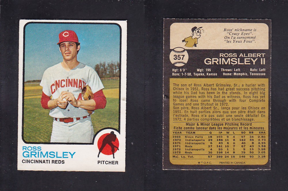 1973 O-PEE-CHEE BASEBALL CARD #357 R. GRIMSLEY photo