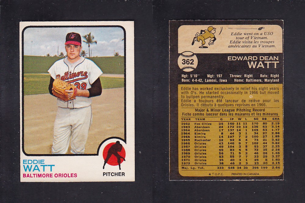 1973 O-PEE-CHEE BASEBALL CARD #362 E. WATT photo