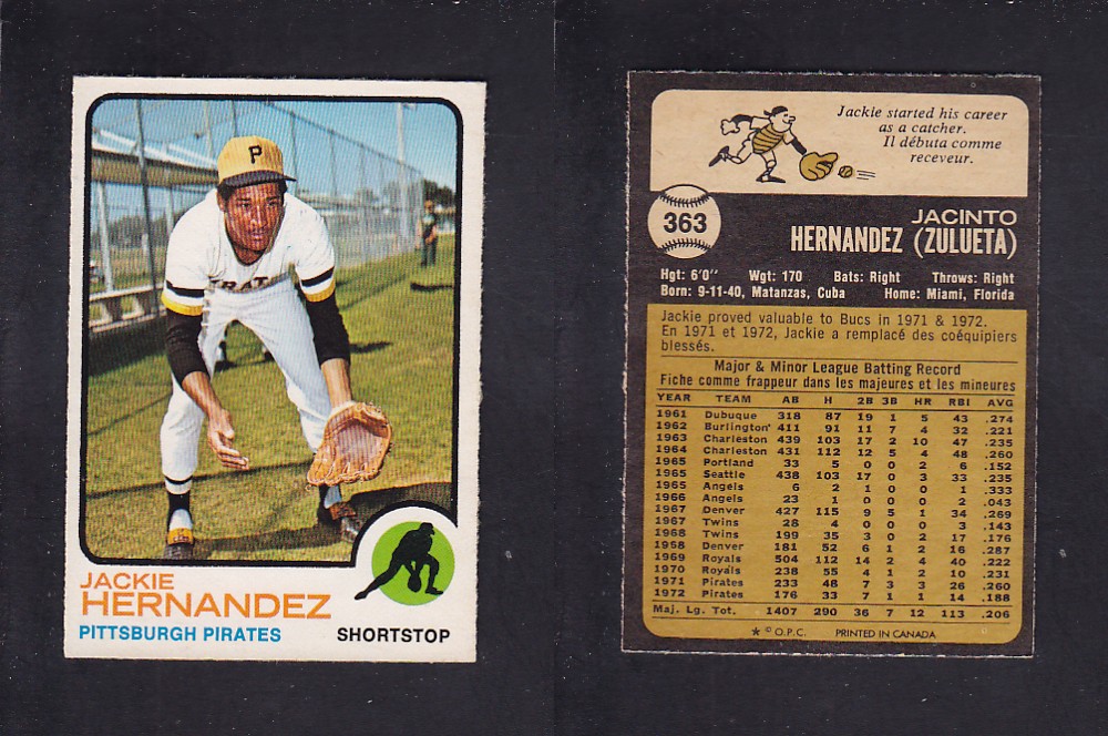 1973 O-PEE-CHEE BASEBALL CARD #363 J. HERNANDEZ photo