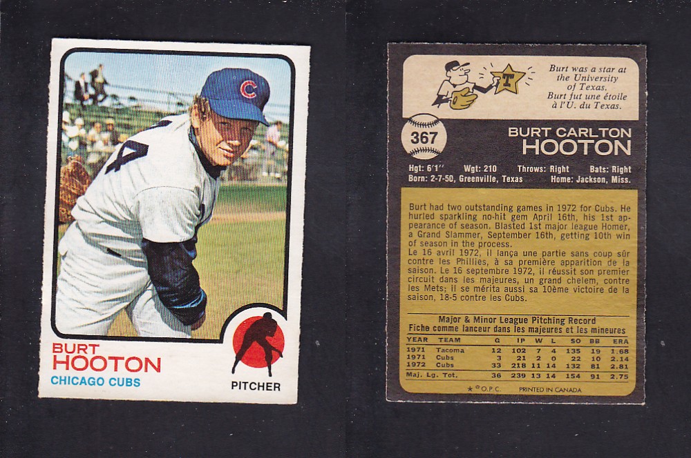 1973 O-PEE-CHEE BASEBALL CARD #367 B. HOOTON photo