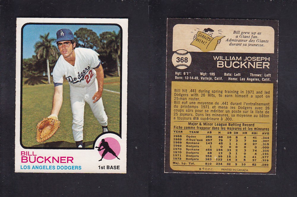 1973 O-PEE-CHEE BASEBALL CARD #368 B. BUCKNER photo