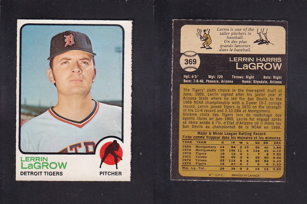 1973 O-PEE-CHEE BASEBALL CARD #369 L. LaGROW photo