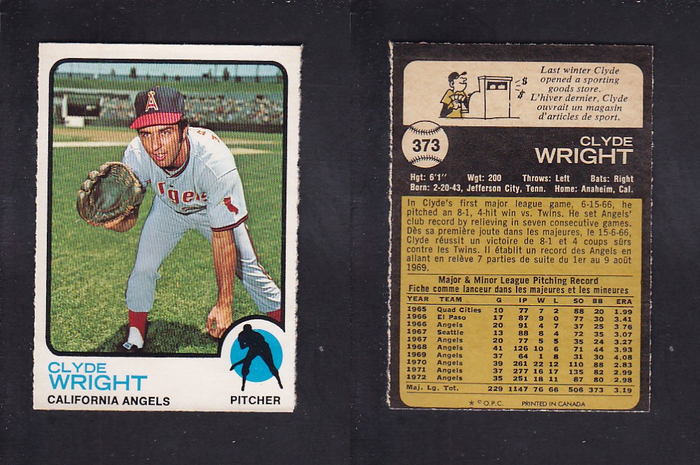 1973 O-PEE-CHEE BASEBALL CARD #373 C. WRIGHT photo