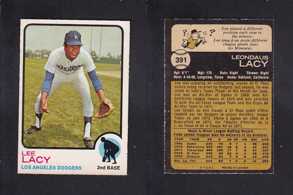 1973 O-PEE-CHEE BASEBALL CARD #391 L. LACY photo