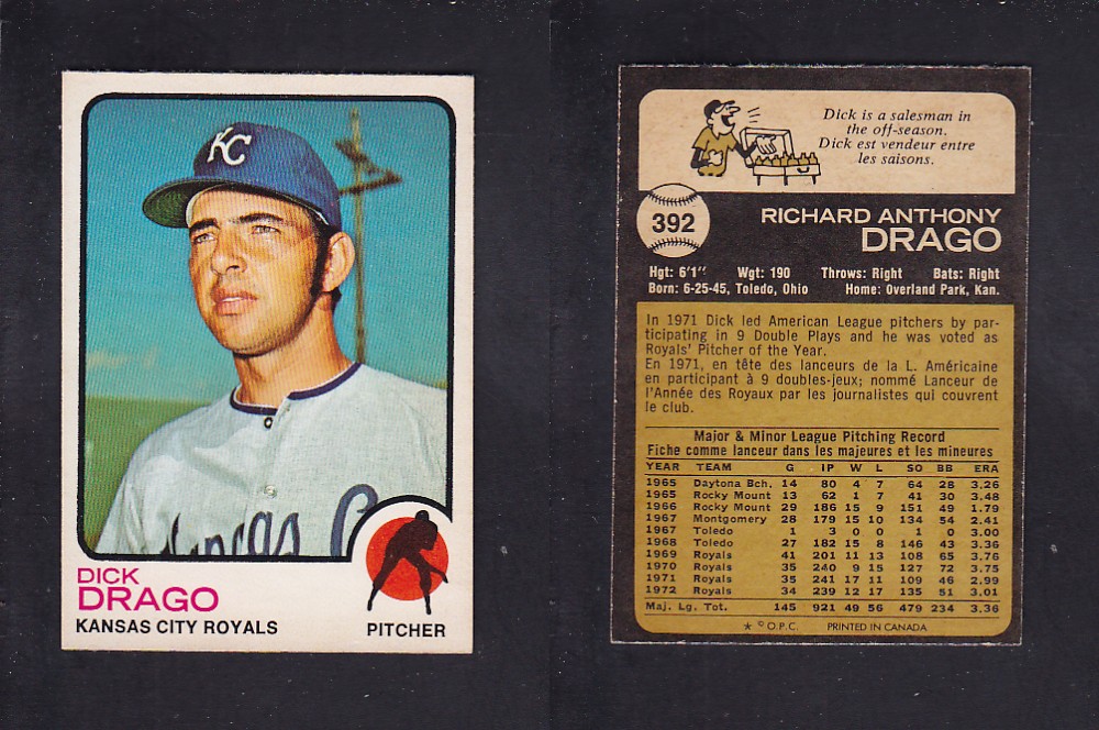 1973 O-PEE-CHEE BASEBALL CARD #392 D. DRAGO photo