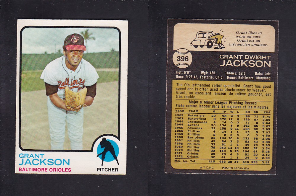 1973 O-PEE-CHEE BASEBALL CARD #396 G. JACKSON photo