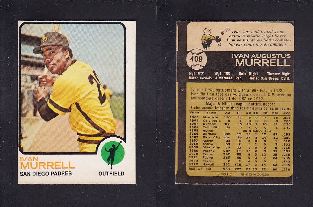 1973 O-PEE-CHEE BASEBALL CARD #409 I. MURRELL photo