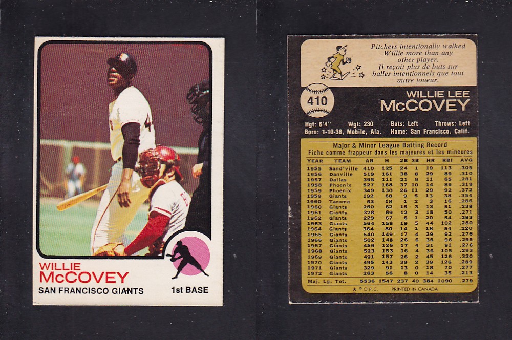 1973 O-PEE-CHEE BASEBALL CARD #410 W. McCOVEY photo