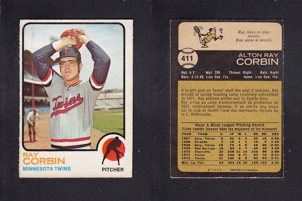 1973 O-PEE-CHEE BASEBALL CARD #411 R. CORBIN photo