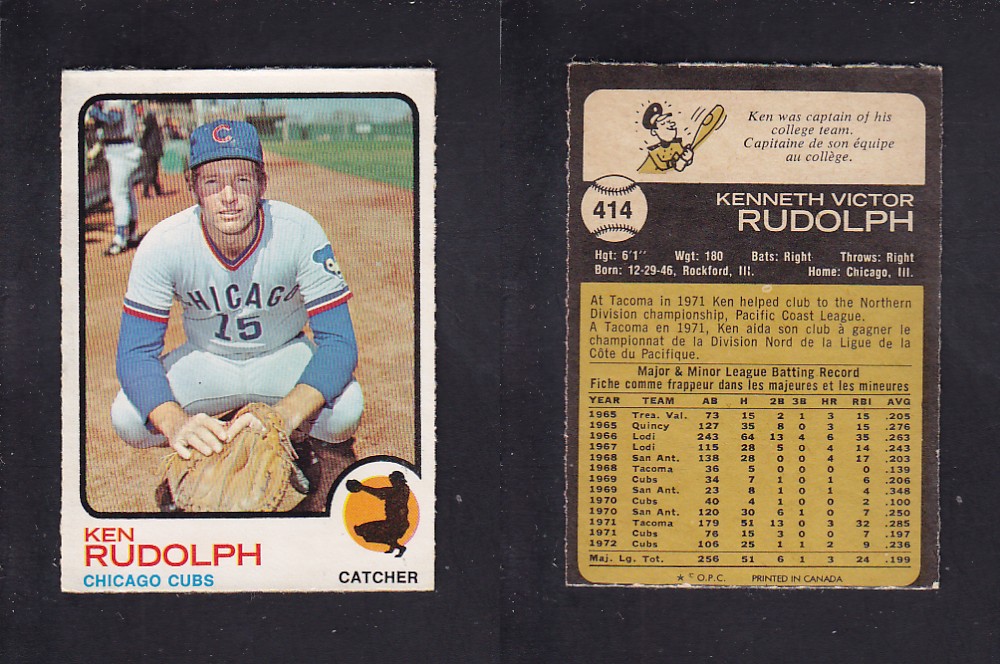 1973 O-PEE-CHEE BASEBALL CARD #414 K. RUDOLPH photo