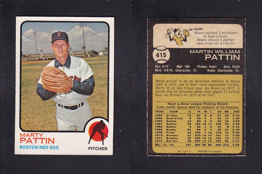 1973 O-PEE-CHEE BASEBALL CARD #415 M. PATTIN photo