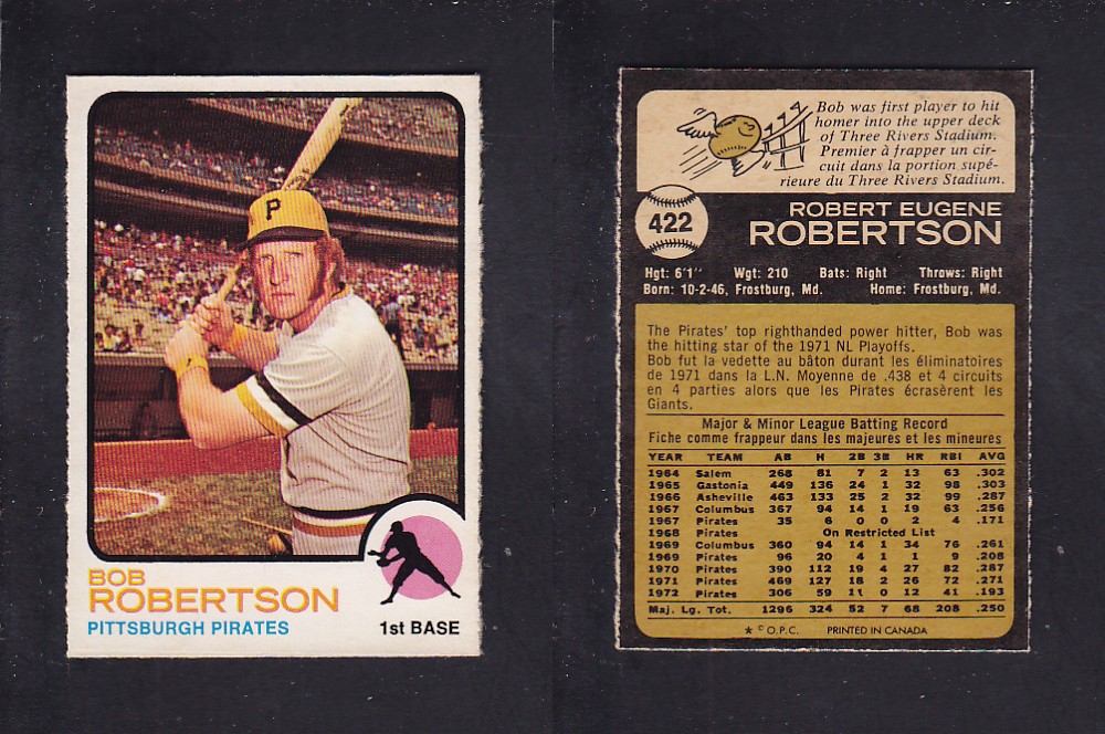 1973 O-PEE-CHEE BASEBALL CARD #422 B. ROBERTSON photo