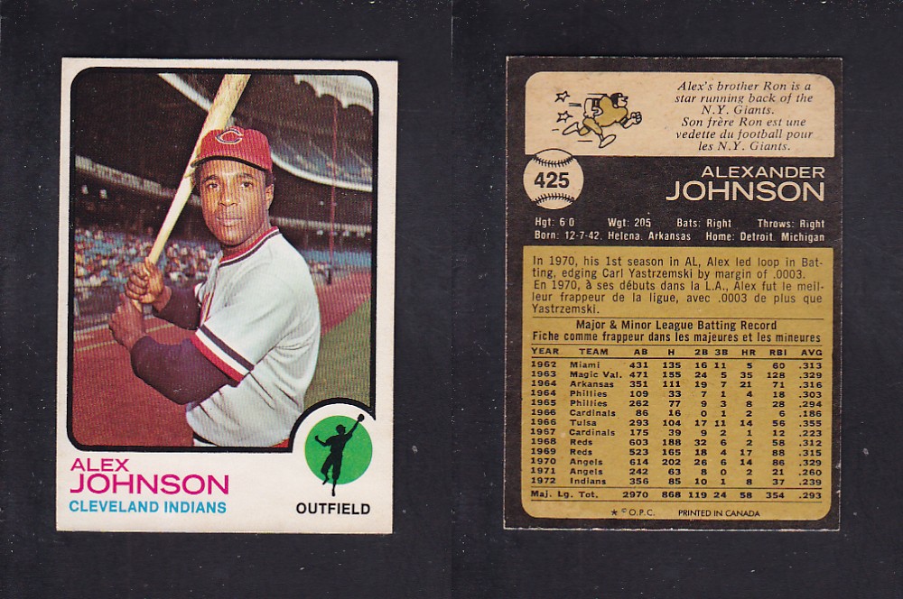 1973 O-PEE-CHEE BASEBALL CARD #425 A. JOHNSON photo