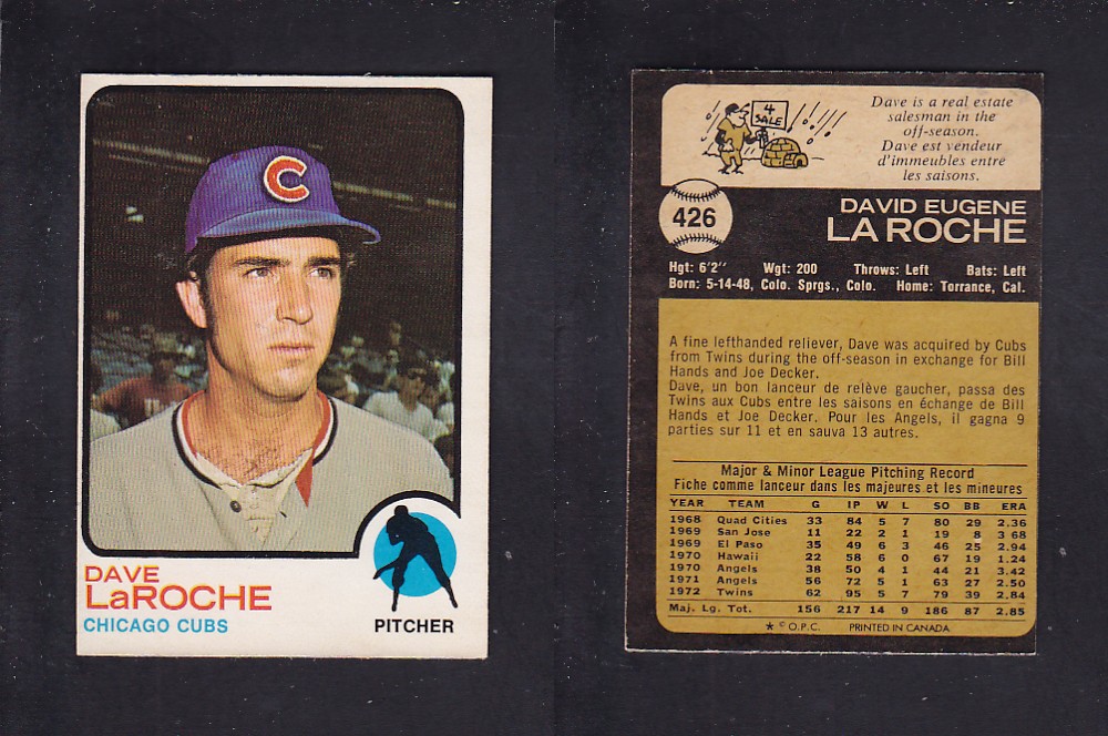 1973 O-PEE-CHEE BASEBALL CARD #426 D. LaROCHE photo