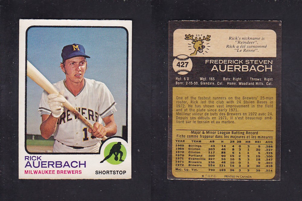 1973 O-PEE-CHEE BASEBALL CARD #427 R. AUERBACH photo