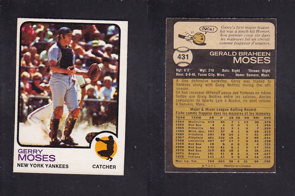 1973 O-PEE-CHEE BASEBALL CARD #431 G. MOSES photo