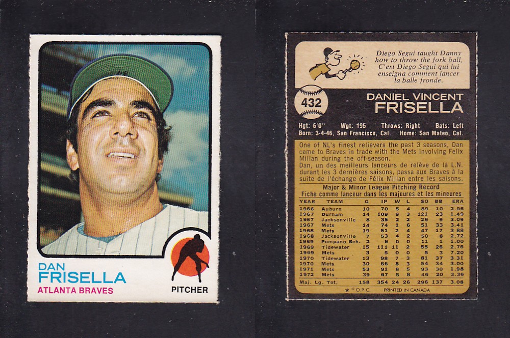 1973 O-PEE-CHEE BASEBALL CARD #432 D. FRISELLA photo