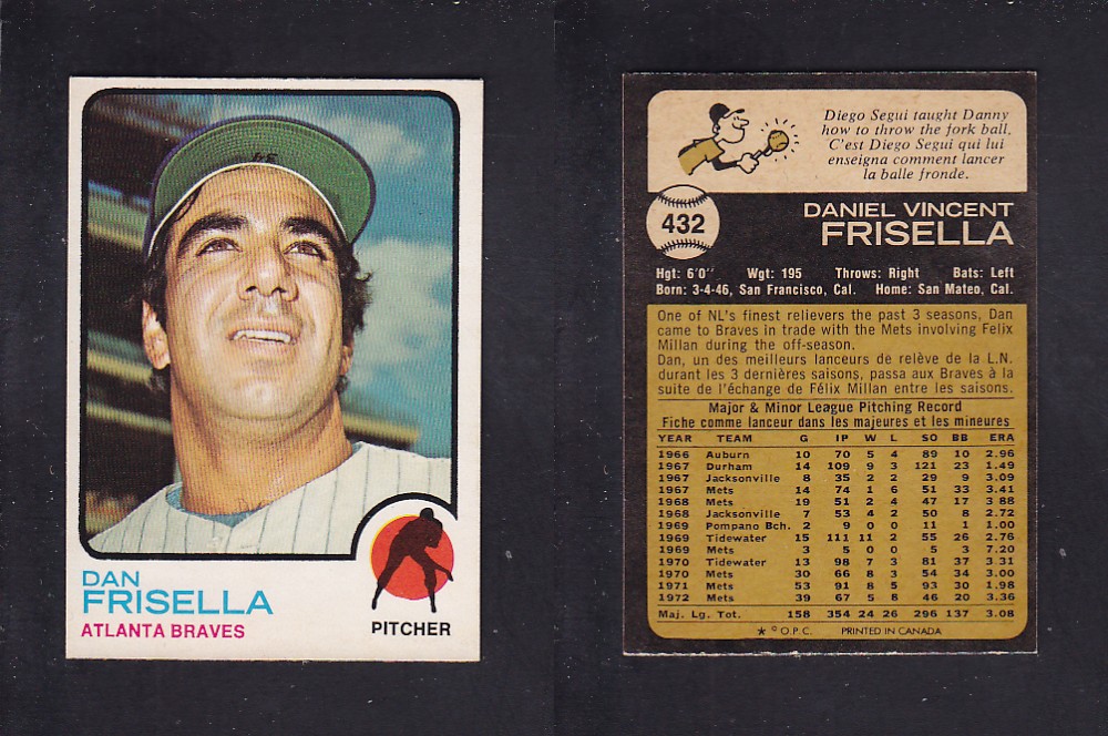 1973 O-PEE-CHEE BASEBALL CARD #432 D. FRISELLA photo