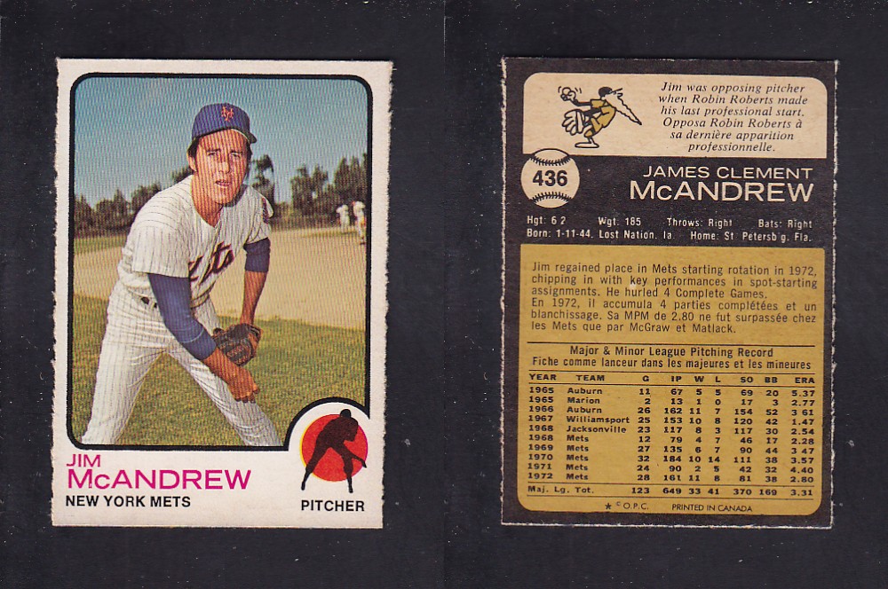 1973 O-PEE-CHEE BASEBALL CARD #436 J. McANDREW photo